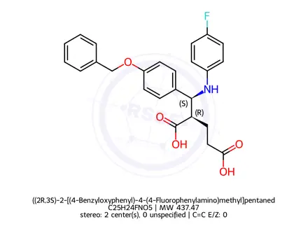 Chemical structure of ((2R,3S)-2-[(4-Benzyloxyphenyl)-4-(4-Fluorophenylamino)methyl]pentanedioic acid)