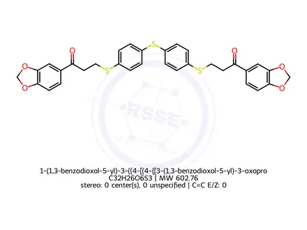 Chemical structure of 1-(1,3-benzodioxol-5-yl)-3-({4-[(4-{[3-(1,3-benzodioxol-5-yl)-3-oxopropyl]sulfanyl}phenyl)sulfanyl]phenyl}sulfanyl)-1-propanone