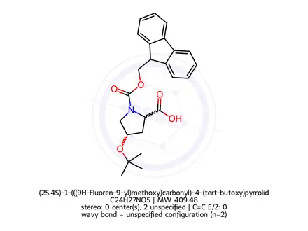 Chemical structure of (2S,4S)-1-(((9H-Fluoren-9-yl)methoxy)carbonyl)-4-(tert-butoxy)pyrrolidine-2-carboxylic acid
