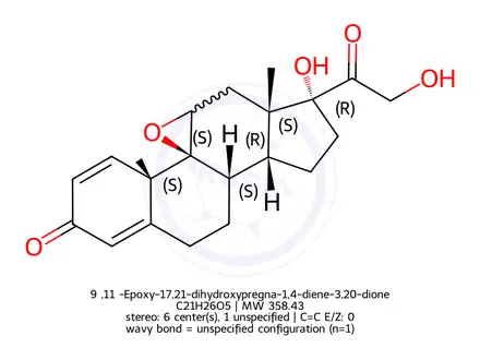 Chemical structure of 9β,11β-Epoxy-17,21-dihydroxypregna-1,4-diene-3,20-dione