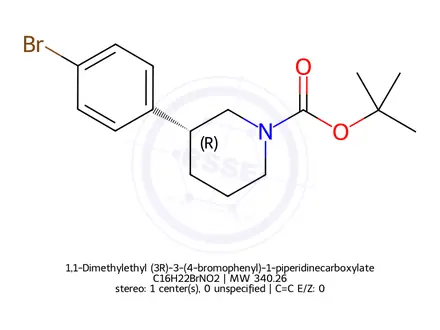 Chemical structure of 1,1-Dimethylethyl (3R)-3-(4-bromophenyl)-1-piperidinecarboxylate