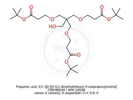 Chemical structure of Propanoic acid, 3,3′-[[2-[[3-(1,1-dimethylethoxy)-3-oxopropoxy]methyl]-2-(hydroxymethyl)-1,3-propanediyl]bis(oxy)]bis-, 1,1′-bis(1,1-dimethylethyl)