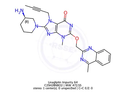 Chemical structure of (R)-8-(3-aminopiperidin-1-yl)-7-(but-2-yn-1-yl)-3-methyl-2-((4-methylquinazolin-2-yl)methoxy)-3H-purin-6(7H)-one