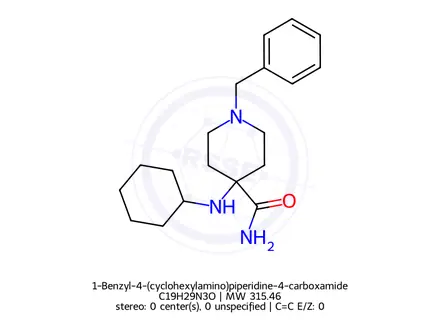 Chemical structure of 1-Benzyl-4-(cyclohexylamino)piperidine-4-carboxamide
