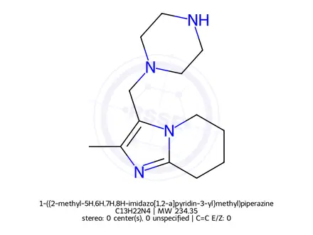 Chemical structure of 1-({2-methyl-5H,6H,7H,8H-imidazo[1,2-a]pyridin-3-yl}methyl)piperazine