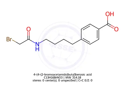 Chemical structure of 4-(4-(2-bromoacetamido)butyl)benzoic acid
