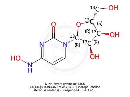 Chemical structure of β-D-N4-Hydroxycytidine 13C5
