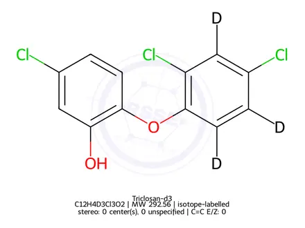 Chemical structure of Triclosan D3 (2,4-dichlorophenoxy D3)