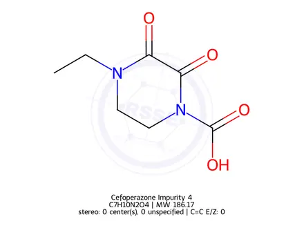 Chemical structure of 4-ethyl-2,3-dioxopiperazine-1-carboxylic acid