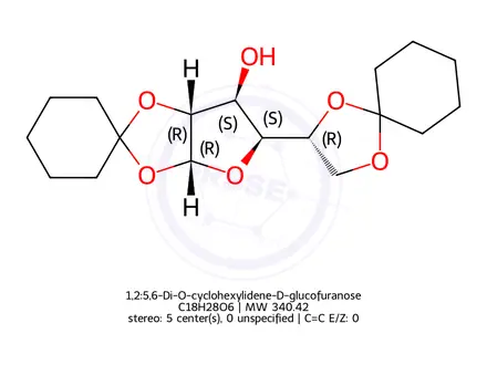 Chemical structure of 1,2:5,6-Di-O-cyclohexylidene-D-glucofuranose