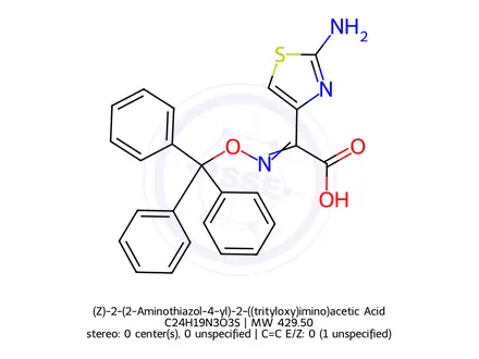 Chemical structure of (Z)-2-(2-Aminothiazol-4-yl)-2-((trityloxy)imino)acetic Acid