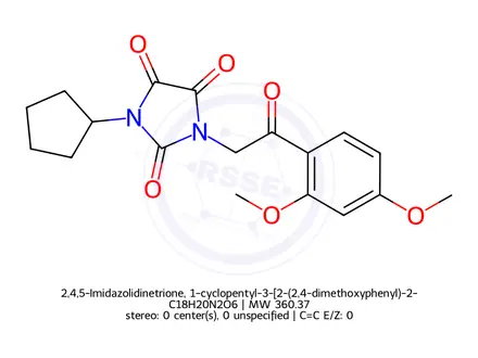 Chemical structure of 2,4,5-Imidazolidinetrione, 1-cyclopentyl-3-[2-(2,4-dimethoxyphenyl)-2-oxoethyl]-
