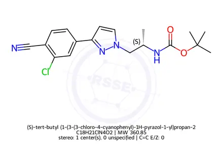Chemical structure of (S)-tert-butyl (1-(3-(3-chloro-4-cyanophenyl)-1H-pyrazol-1-yl)propan-2-yl)carbamate