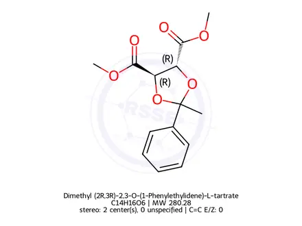 Chemical structure of Dimethyl (2R,3R)-2,3-O-(1-Phenylethylidene)-L-tartrate