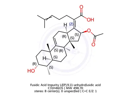 Chemical structure of Fusidic Acid Impurity L(EP),9,11-anhydrofusidic acid