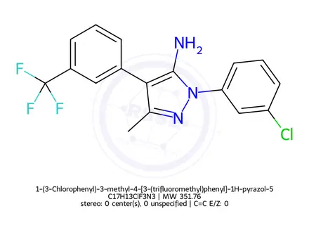Chemical structure of 1-(3-Chlorophenyl)-3-methyl-4-[3-(trifluoromethyl)phenyl]-1H-pyrazol-5-amine