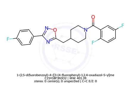 Chemical structure of 1-(2,5-difluorobenzoyl)-4-{[3-(4-fluorophenyl)-1,2,4-oxadiazol-5-yl]methyl}piperidine