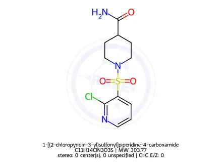 Chemical structure of 1-[(2-chloropyridin-3-yl)sulfonyl]piperidine-4-carboxamide