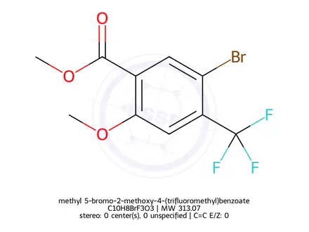 Chemical structure of methyl 5-bromo-2-methoxy-4-(trifluoromethyl)benzoate
