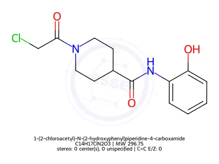 Chemical structure of 1-(2-chloroacetyl)-N-(2-hydroxyphenyl)piperidine-4-carboxamide