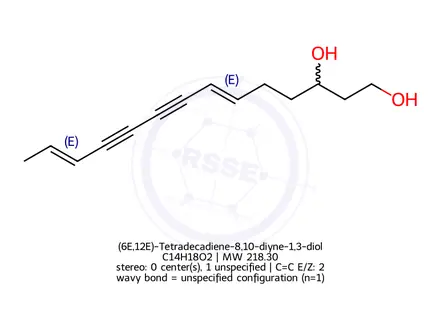 Chemical structure of (6E,12E)-Tetradecadiene-8,10-diyne-1,3-diol