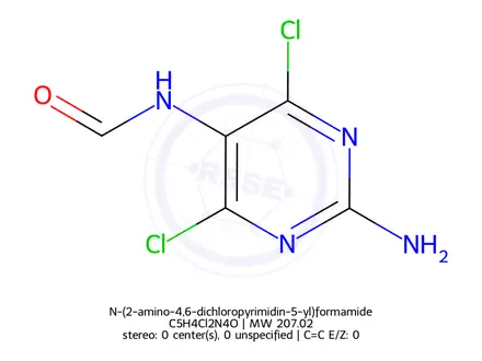 Chemical structure of N-(2-amino-4,6-dichloropyrimidin-5-yl)formamide