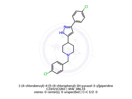 Chemical structure of 1-(4-chlorobenzyl)-4-[5-(4-chlorophenyl)-1H-pyrazol-3-yl]piperidine
