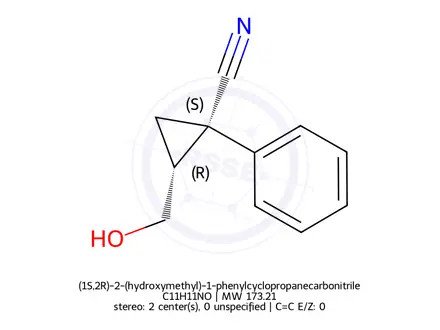 Chemical structure of (1S,2R)-2-(hydroxymethyl)-1-phenylcyclopropanecarbonitrile