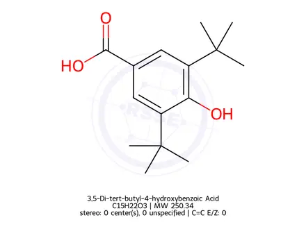 Chemical structure of 3,5-Di-tert-butyl-4-hydroxybenzoic Acid