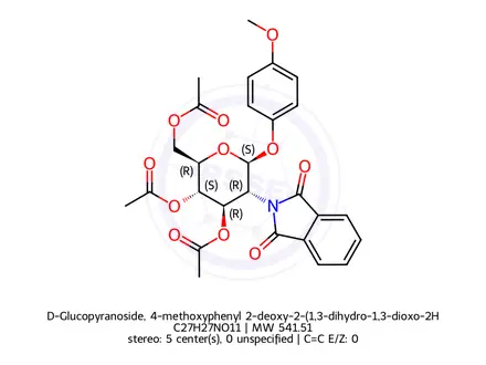 Chemical structure of β-D-Glucopyranoside, 4-methoxyphenyl 2-deoxy-2-(1,3-dihydro-1,3-dioxo-2H-isoindol-2-yl)-, 3,4,6-triacetate