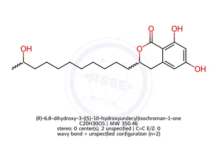 Chemical structure of (R)-6,8-dihydroxy-3-((S)-10-hydroxyundecyl)isochroman-1-one