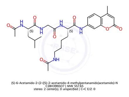 Chemical structure of (S)-6-Acetamido-2-(2-((S)-2-acetamido-4-methylpentanamido)acetamido)-N-(4-methyl-2-oxo-2H-chromen-7-yl)hexanamide