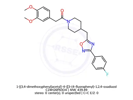 Chemical structure of 1-[(3,4-dimethoxyphenyl)acetyl]-4-{[3-(4-fluorophenyl)-1,2,4-oxadiazol-5-yl]methyl}piperidine