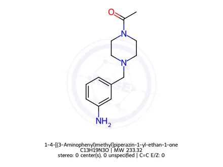 Chemical structure of 1-4-[(3-Aminophenyl)methyl]piperazin-1-yl-ethan-1-one