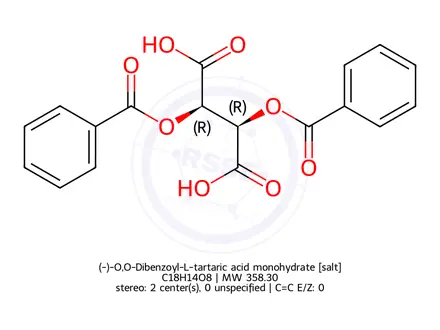 Chemical structure of (-)-O,O-Dibenzoyl-L-tartaric acid monohydrate