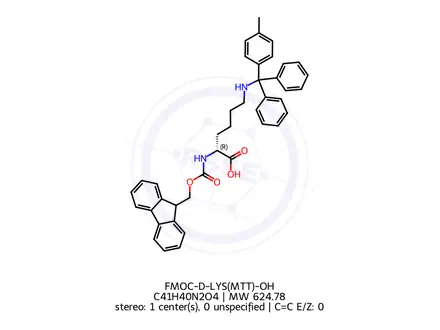 Chemical structure of FMOC-D-LYS(MTT)-OH