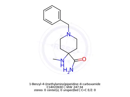 Chemical structure of 1-Benzyl-4-(methylamino)piperidine-4-carboxamide