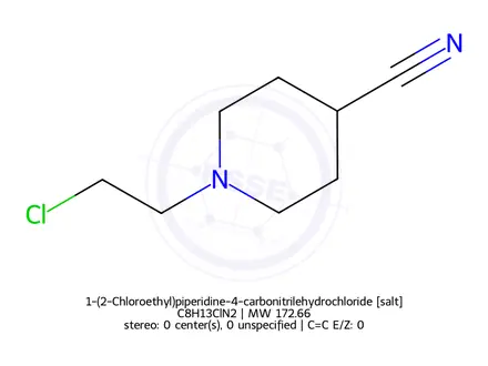 Chemical structure of 1-(2-Chloroethyl)piperidine-4-carbonitrilehydrochloride