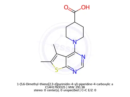 Chemical structure of 1-(5,6-Dimethyl-thieno[2,3-d]pyrimidin-4-yl)-piperidine-4-carboxylic acid