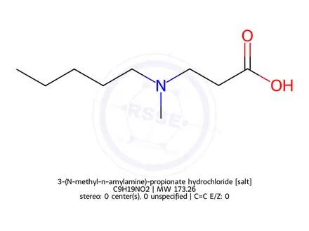 Chemical structure of 3-(N-methyl-n-amylamine)-propionate hydrochloride
