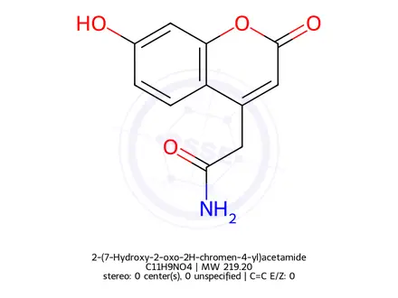Chemical structure of 2-(7-Hydroxy-2-oxo-2H-chromen-4-yl)acetamide