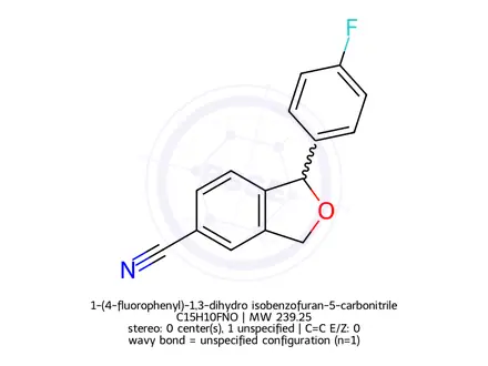 Chemical structure of 1-(4-fluorophenyl)-1,3-dihydro isobenzofuran-5-carbonitrile