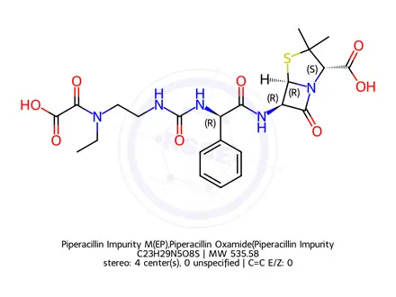 Chemical structure of Piperacillin Impurity M(EP),Piperacillin Oxamide(Piperacillin Impurity 12)