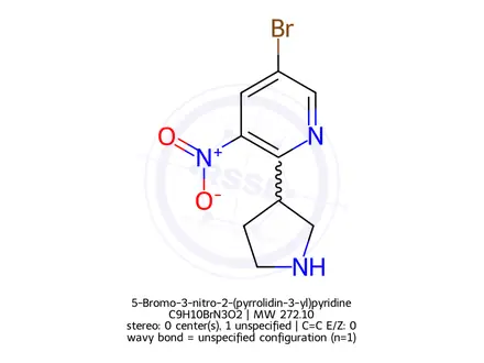 Chemical structure of 5-Bromo-3-nitro-2-(pyrrolidin-3-yl)pyridine