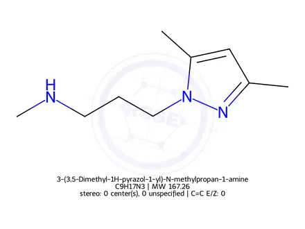 Chemical structure of 3-(3,5-Dimethyl-1H-pyrazol-1-yl)-N-methylpropan-1-amine