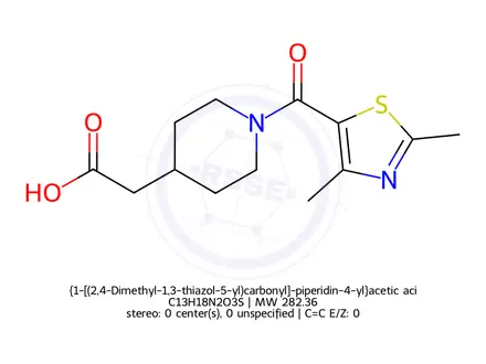Chemical structure of {1-[(2,4-Dimethyl-1,3-thiazol-5-yl)carbonyl]-piperidin-4-yl}acetic acid