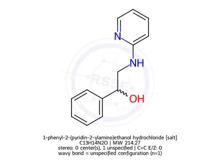 Chemical structure of 1-phenyl-2-(pyridin-2-ylamino)ethanol hydrochloride