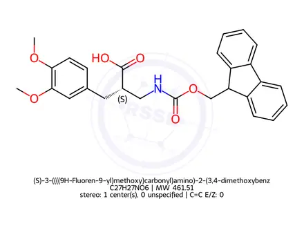 Chemical structure of (S)-3-((((9H-Fluoren-9-yl)methoxy)carbonyl)amino)-2-(3,4-dimethoxybenzyl)propanoic acid