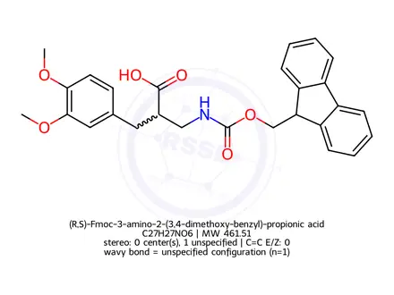 Chemical structure of (R,S)-Fmoc-3-amino-2-(3,4-dimethoxy-benzyl)-propionic acid
