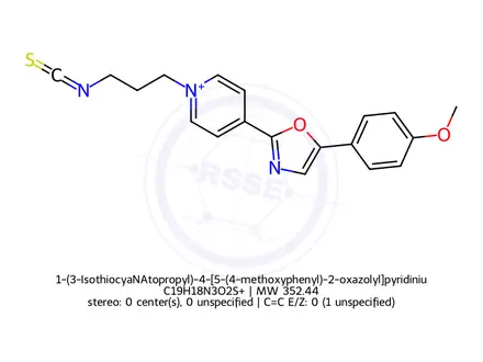 Chemical structure of 1-(3-IsothiocyaNAtopropyl)-4-[5-(4-methoxyphenyl)-2-oxazolyl]pyridinium bromide